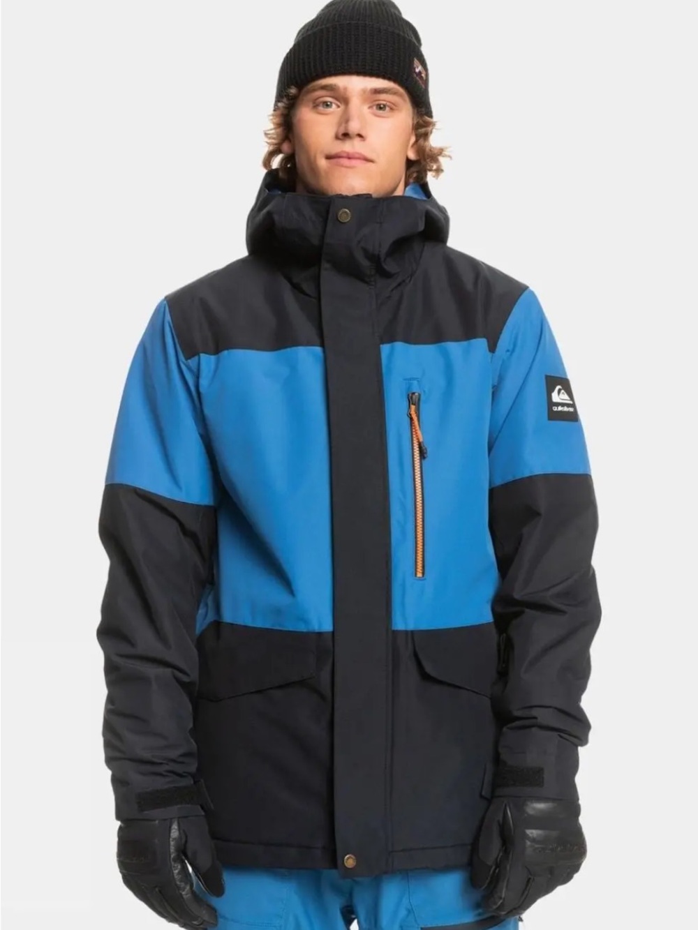 NWT Quiksilver MENS  Blue and Black Mission Block Hooded Snow Jacket withSize L